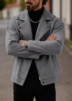 Men’s Asymmetric Zip Moto Jacket – Wide Lapel Coat, Casual Street Outerwear with Side