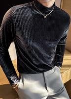 Men’s Diamond Jacquard Velvet Mock Neck Long Sleeve Base Layer – Slim Fit Thermal Top