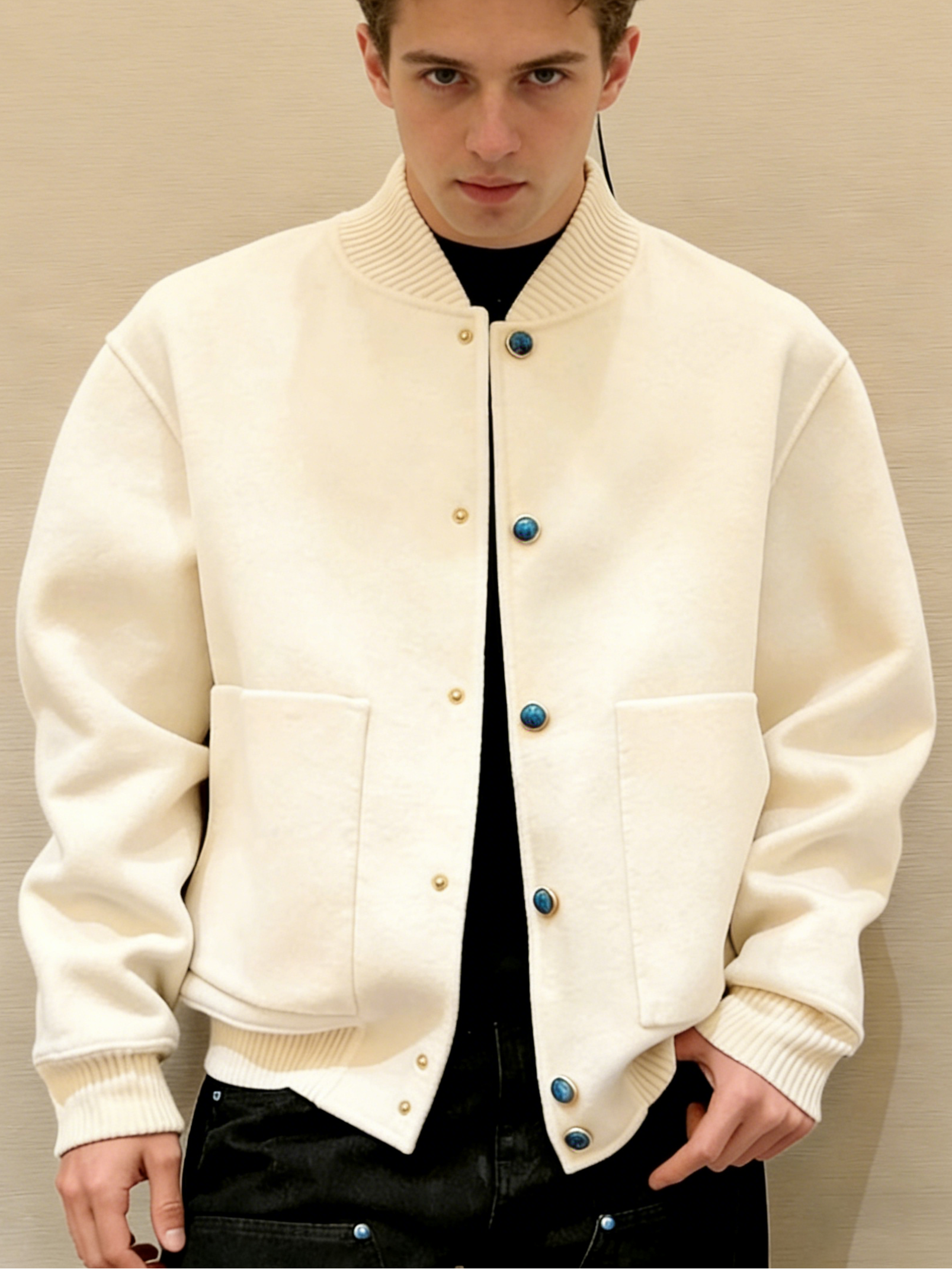 Men's Minimalist Casual Bomber Jacket – Solid Color Relaxed Fit Button Jacket