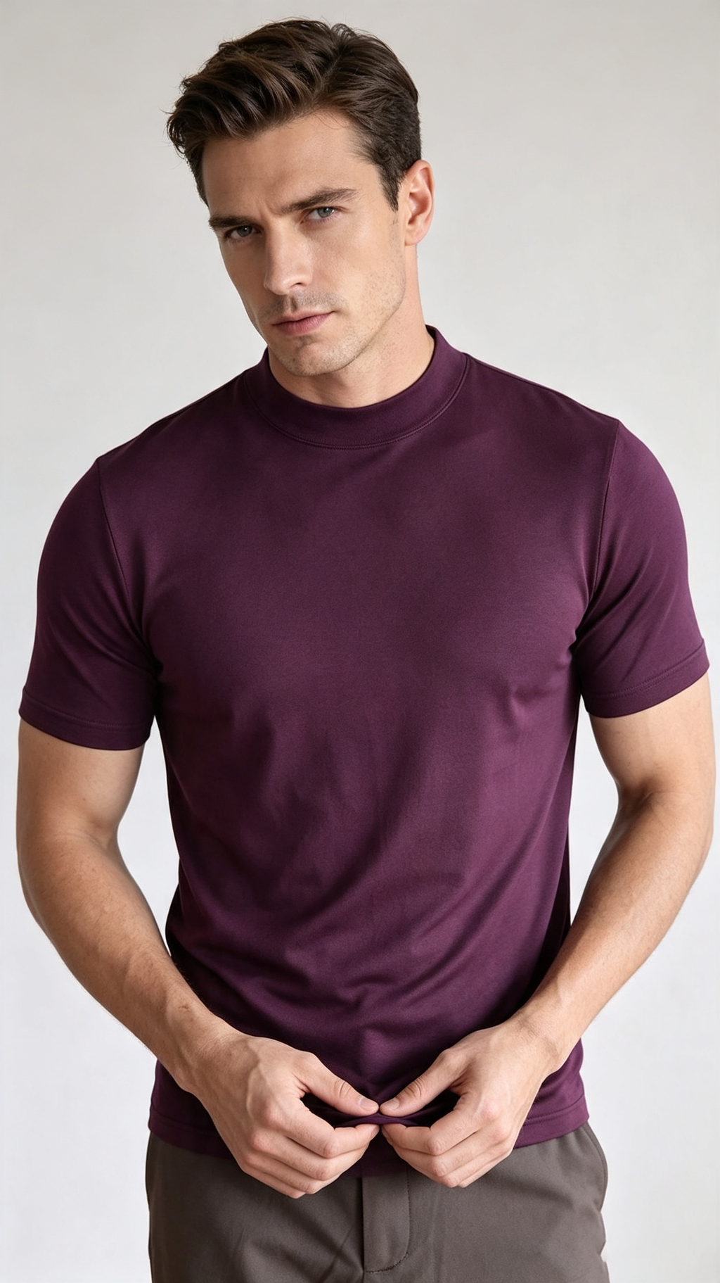 Men's Premium Mock Neck Fitted Short-Sleeve Base T-Shirt