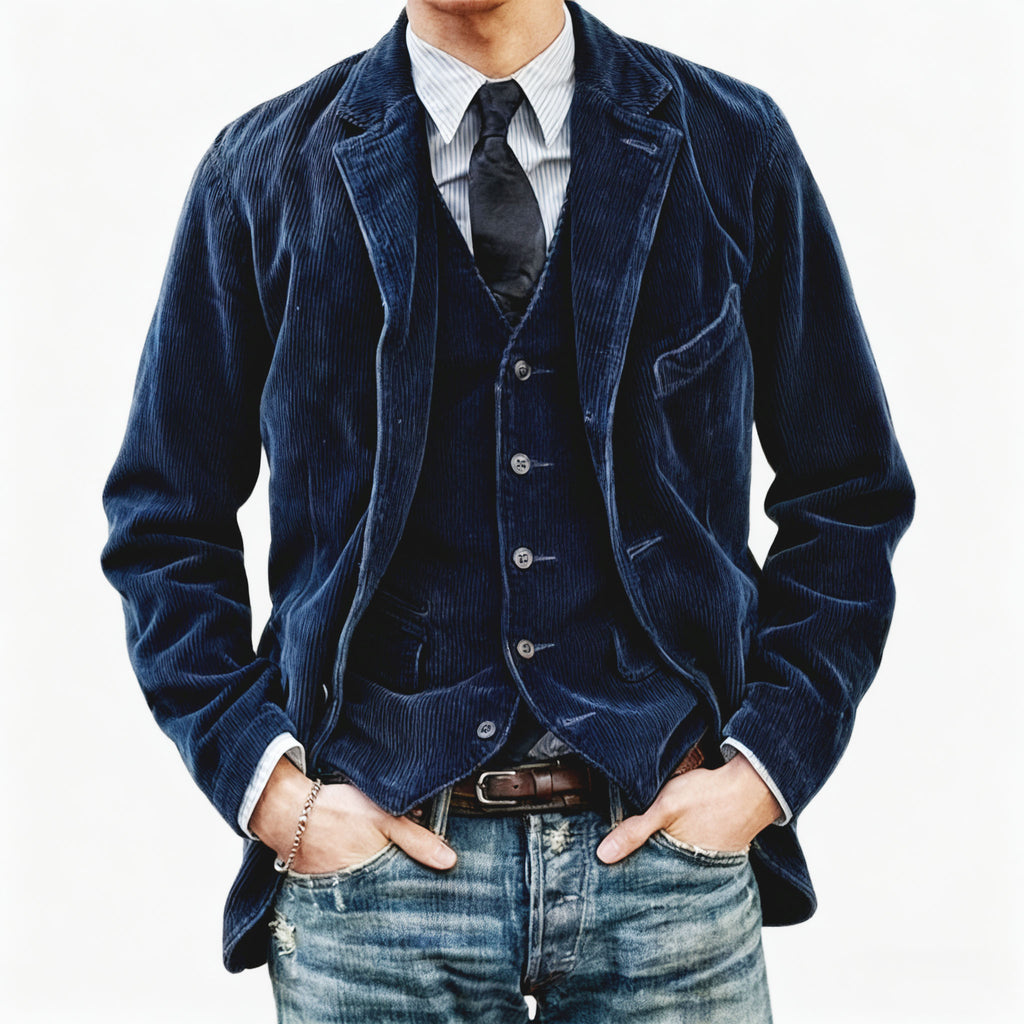 Corduroy Lapel Casual Jacket / Vest
