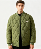 Diamond Quilted Stand-Collar Baseball Jacket