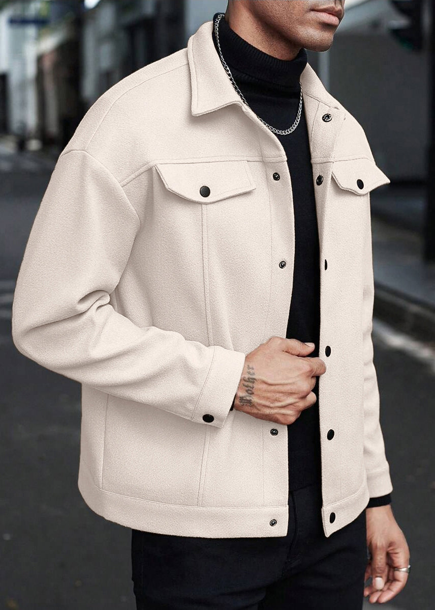 Mens Wool-Blend Collar Jacket – Fall/Winter Casual Business Sport Outerwear