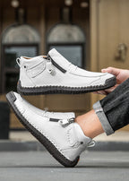 Men‘s Slip-On Leather Martin Boots – Round Toe, Casual, Breathable & Durable