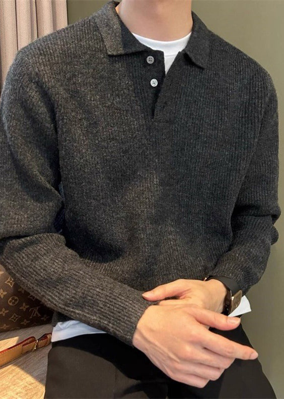 Men’s Polo Collar Knitted Sweater – Premium Fall/Winter Business Casual Pullover