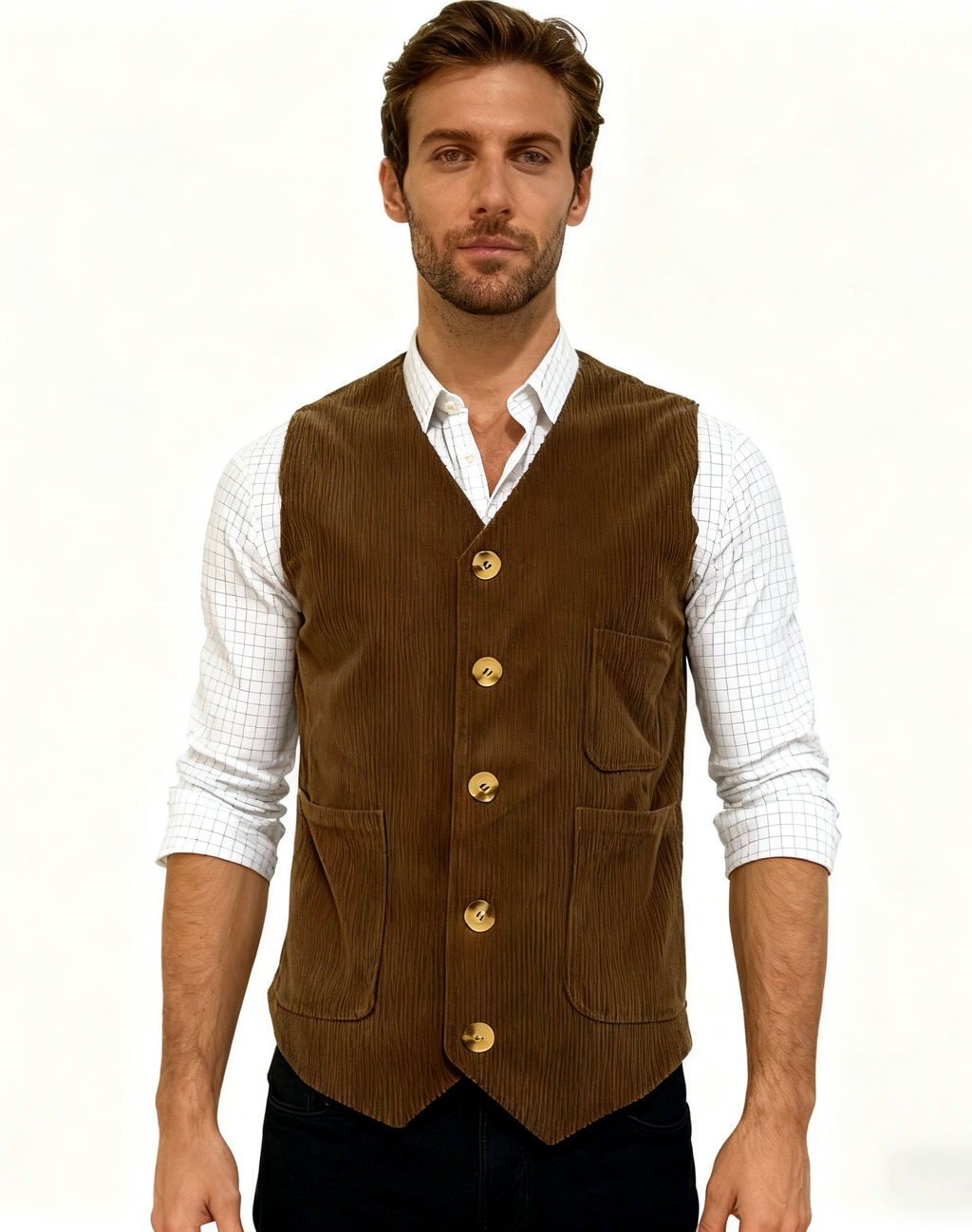 Corduroy Lapel Casual Jacket / Vest