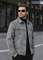 Men’s Retro PU Leather Shirt Jacket – Casual American Workwear Style