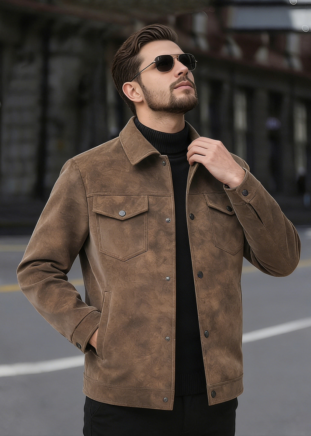 Men’s Retro PU Leather Shirt Jacket – Casual American Workwear Style