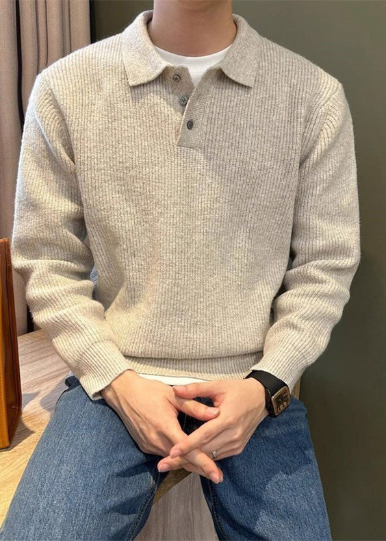 Men’s Polo Collar Knitted Sweater – Premium Fall/Winter Business Casual Pullover