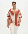Men's Retro Knitted Striped Camp Collar Shirt