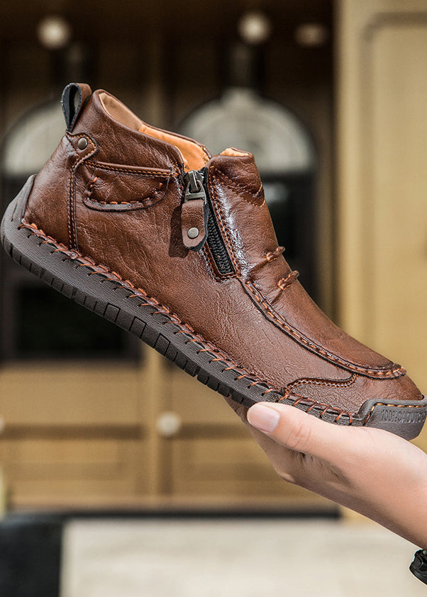 Men‘s Slip-On Leather Martin Boots – Round Toe, Casual, Breathable & Durable