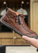 Men‘s Slip-On Leather Martin Boots – Round Toe, Casual, Breathable & Durable