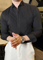 Elegant White Wing Collar Pleated Shirt – Formal & Wedding