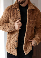 Vintage Jacquard Fleece Jacket for Men – Warm Winter Lapel Outerwear