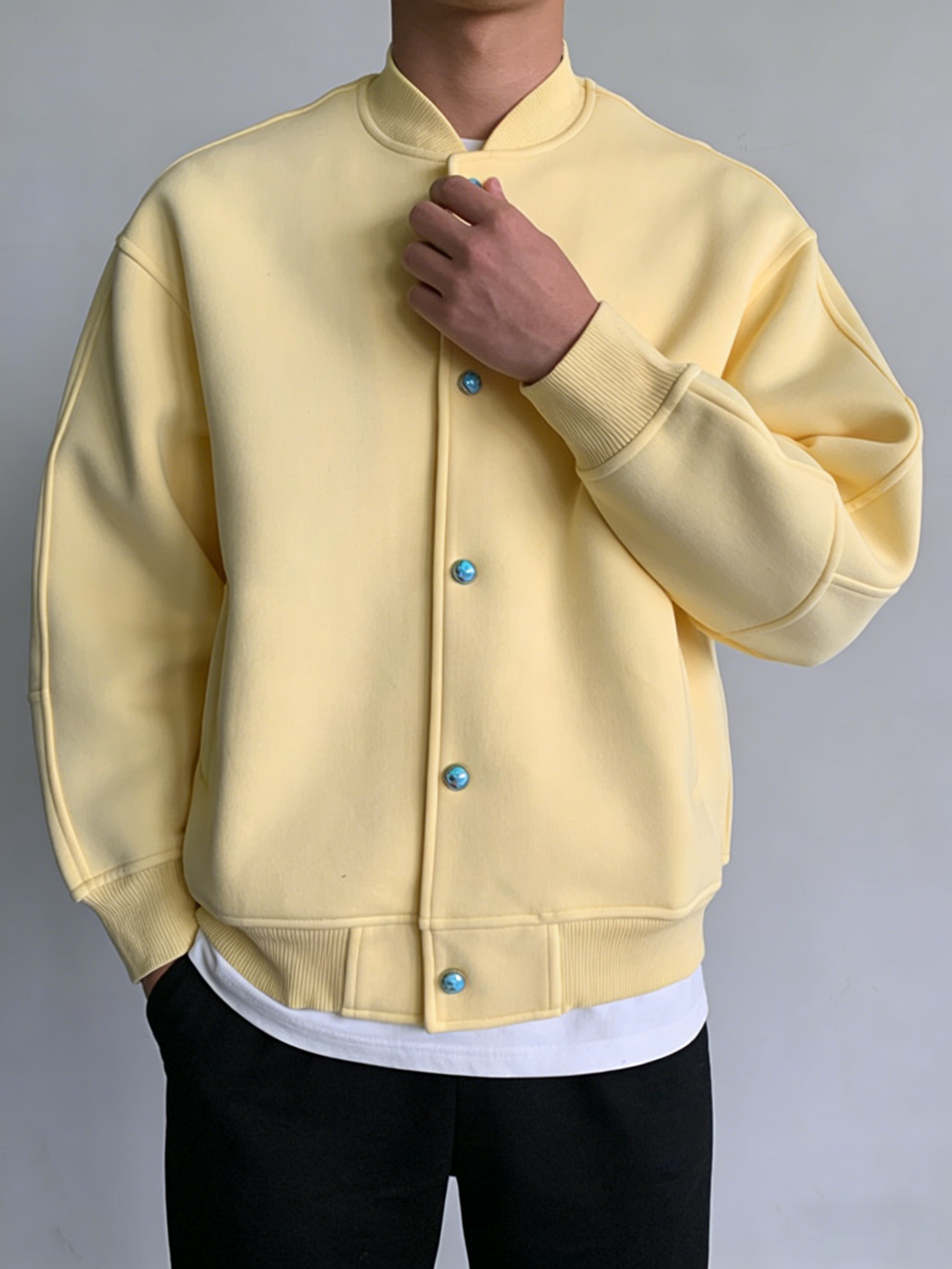 Men’s Smart Casual Stand Collar Jacket – Turquoise Accent Lightweight Coat