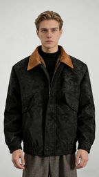 Contrast-Color Suede Lapel Padded Jacket