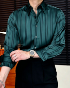 Luxury Striped Satin Shirt - Men's Premium Long Sleeve Slim Fit Casual Business Dress Shirt