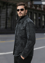 Men’s Retro PU Leather Shirt Jacket – Casual American Workwear Style