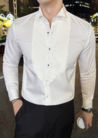 Elegant White Wing Collar Pleated Shirt – Formal & Wedding
