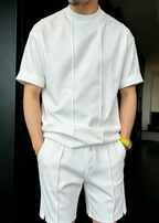 Men's Minimalist Urban Lounge Set – Premium Crew Neck T-Shirt & Tailored Shorts Two-Piece Outfit