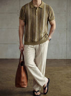 Men's Premium Vintage Striped Knit Polo Shirt