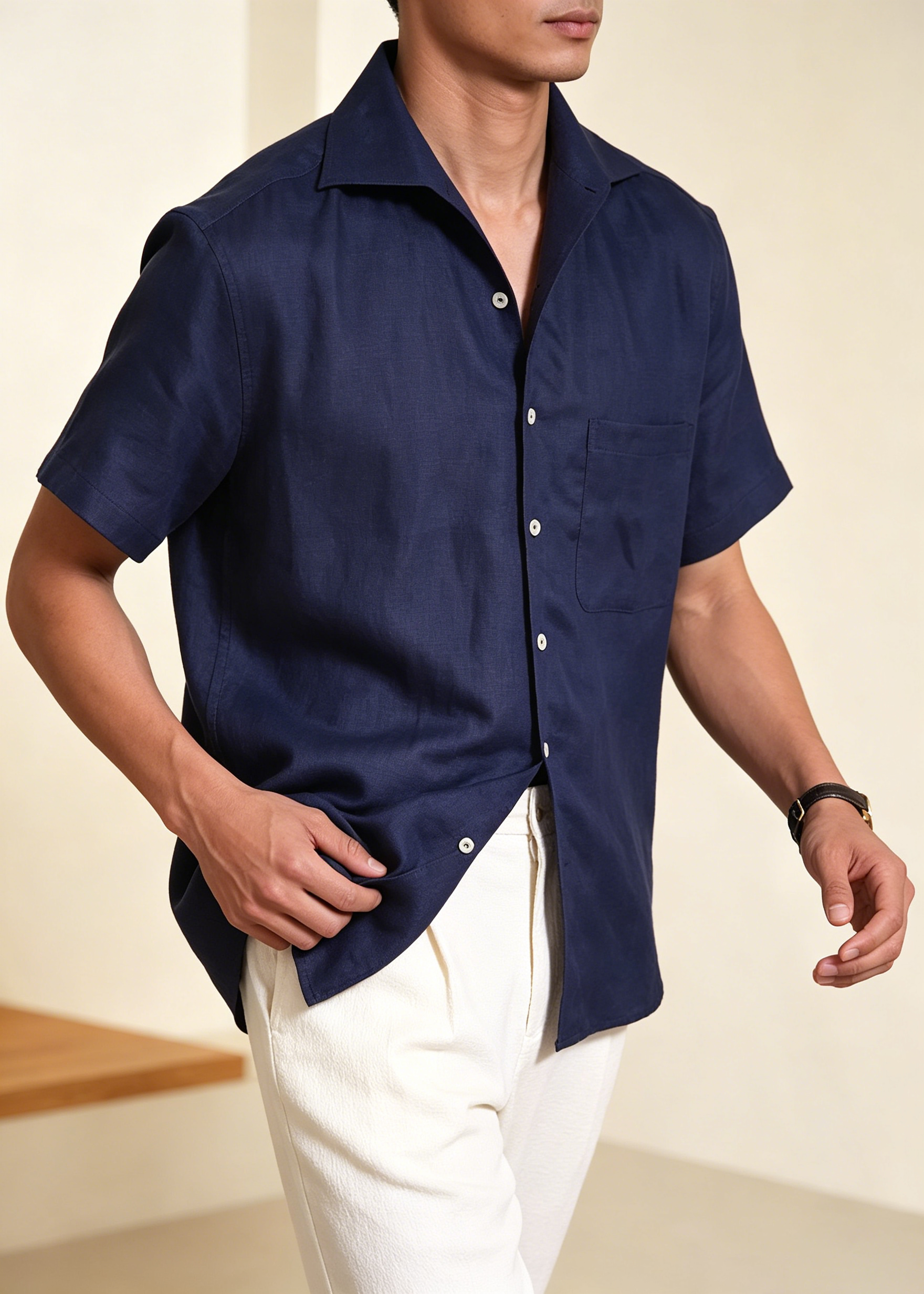 Men's Italian Vintage Linen Cotton Shirt | Lightweight Breathable One-Piece Camp Collar Resort Wear