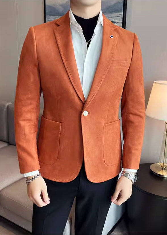 Men’s Premium Suede Texture Single-Breasted Blazer – Elegant One-Button Business Casual