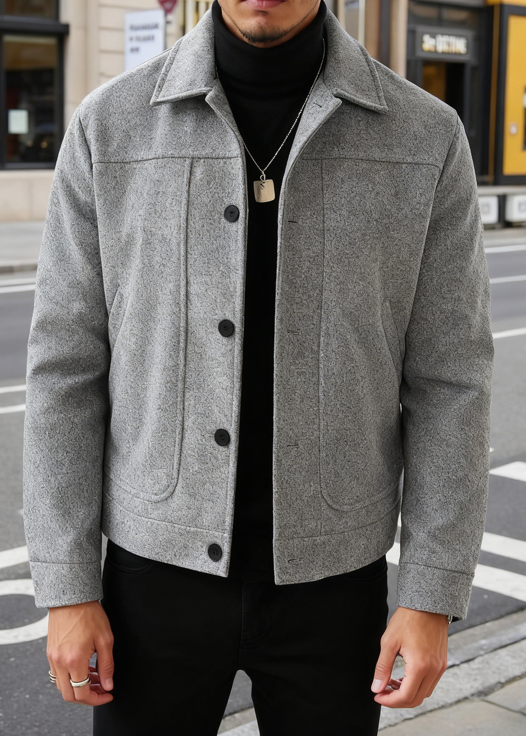 Men’s Retro Wool-Blend Button Jacket – Classic Lapel, Short Vintage Coat for Spring & Fall