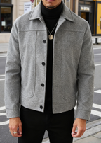 Men’s Retro Wool-Blend Button Jacket – Classic Lapel, Short Vintage Coat for Spring & Fall