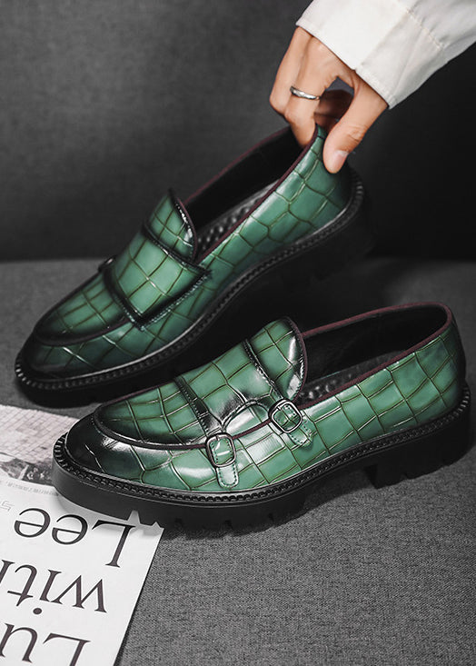 Men’s Double Buckle Chunky Sole Loafers – Retro Slip-On Dress Shoes