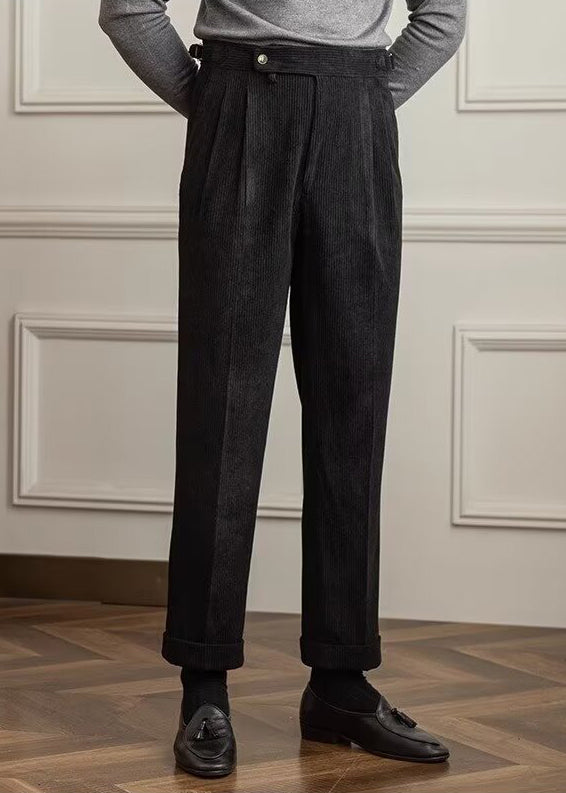 Men’s Vintage Corduroy Naples High-Waist Trousers – Retro Business Casual Pants