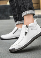 Men‘s Slip-On Leather Martin Boots – Round Toe, Casual, Breathable & Durable