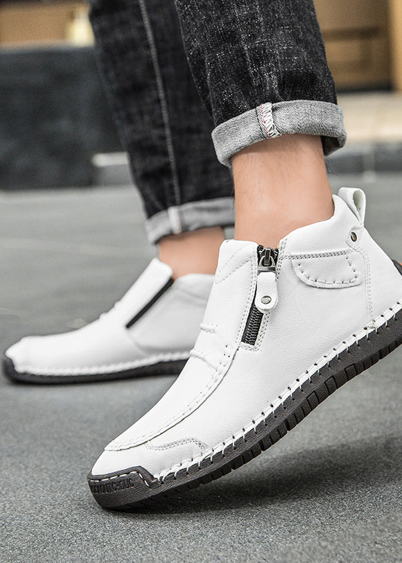 Men‘s Slip-On Leather Martin Boots – Round Toe, Casual, Breathable & Durable