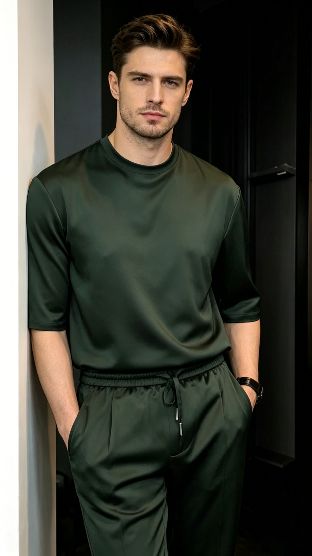Solid Color Silky Short-Sleeve Set