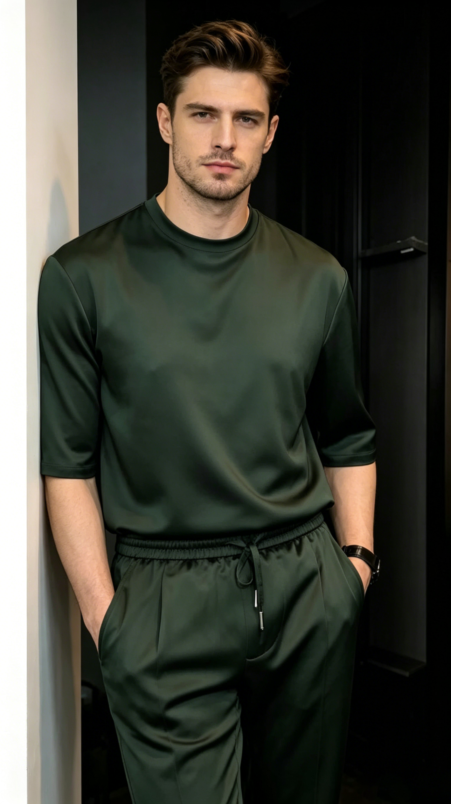 Solid Color Silky Short-Sleeve Set