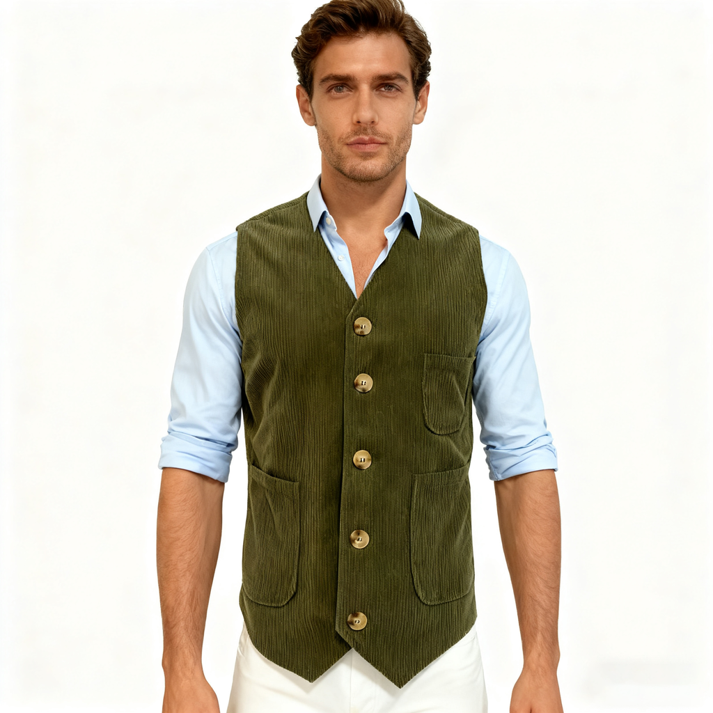 Corduroy Lapel Casual Jacket / Vest