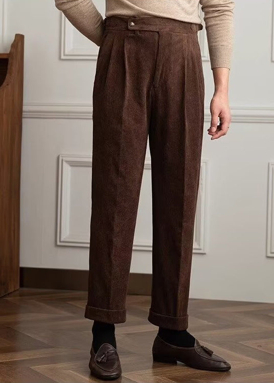 Men’s Vintage Corduroy Naples High-Waist Trousers – Retro Business Casual Pants
