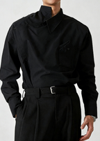 Avant-Garde Asymmetric Collar Button-Up Shirt - French Style Deconstructed Runway Shirt