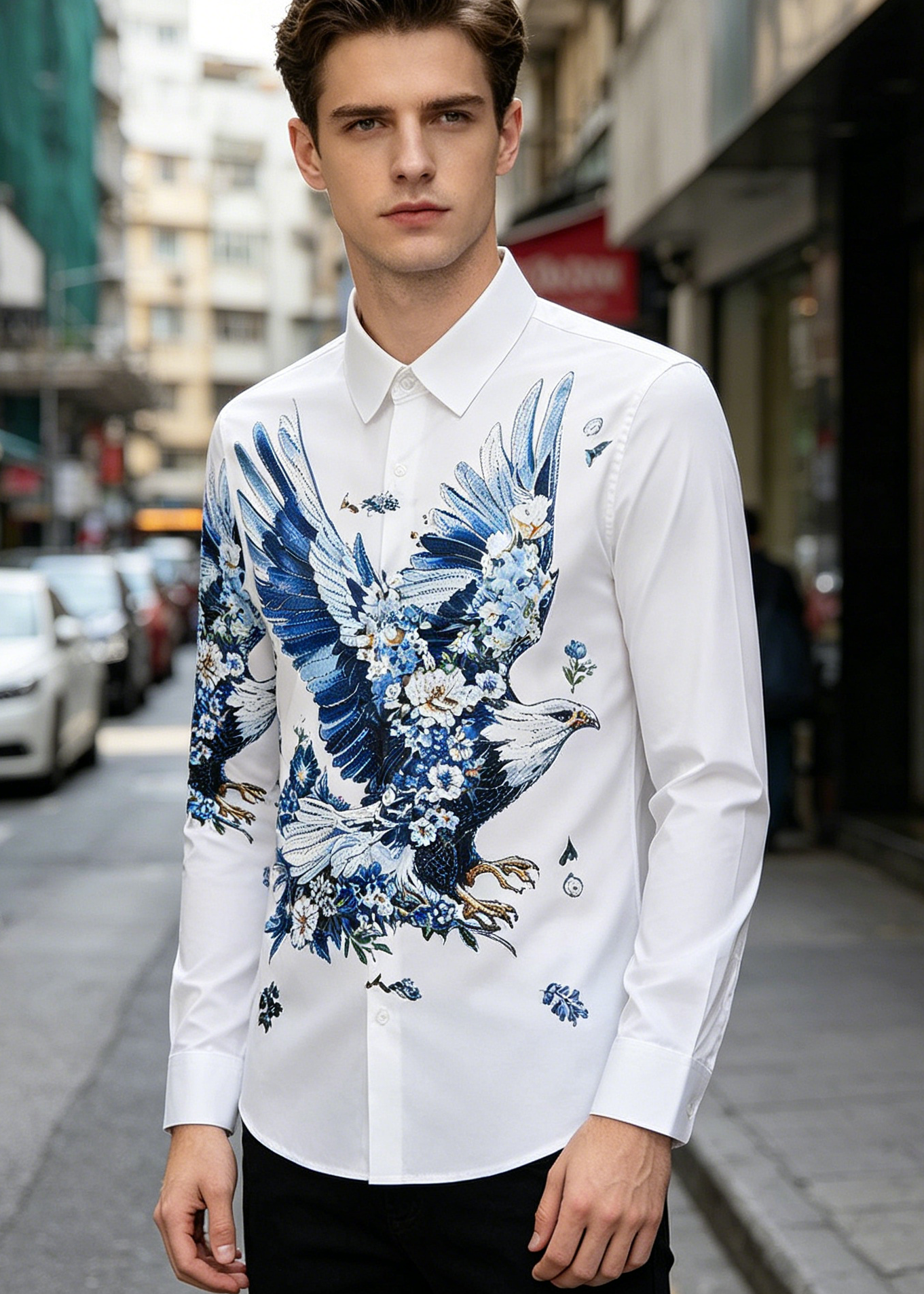 Luxury 3D Butterfly Rhinestone Shirt-Premium Long Sleeve Designer Shirt