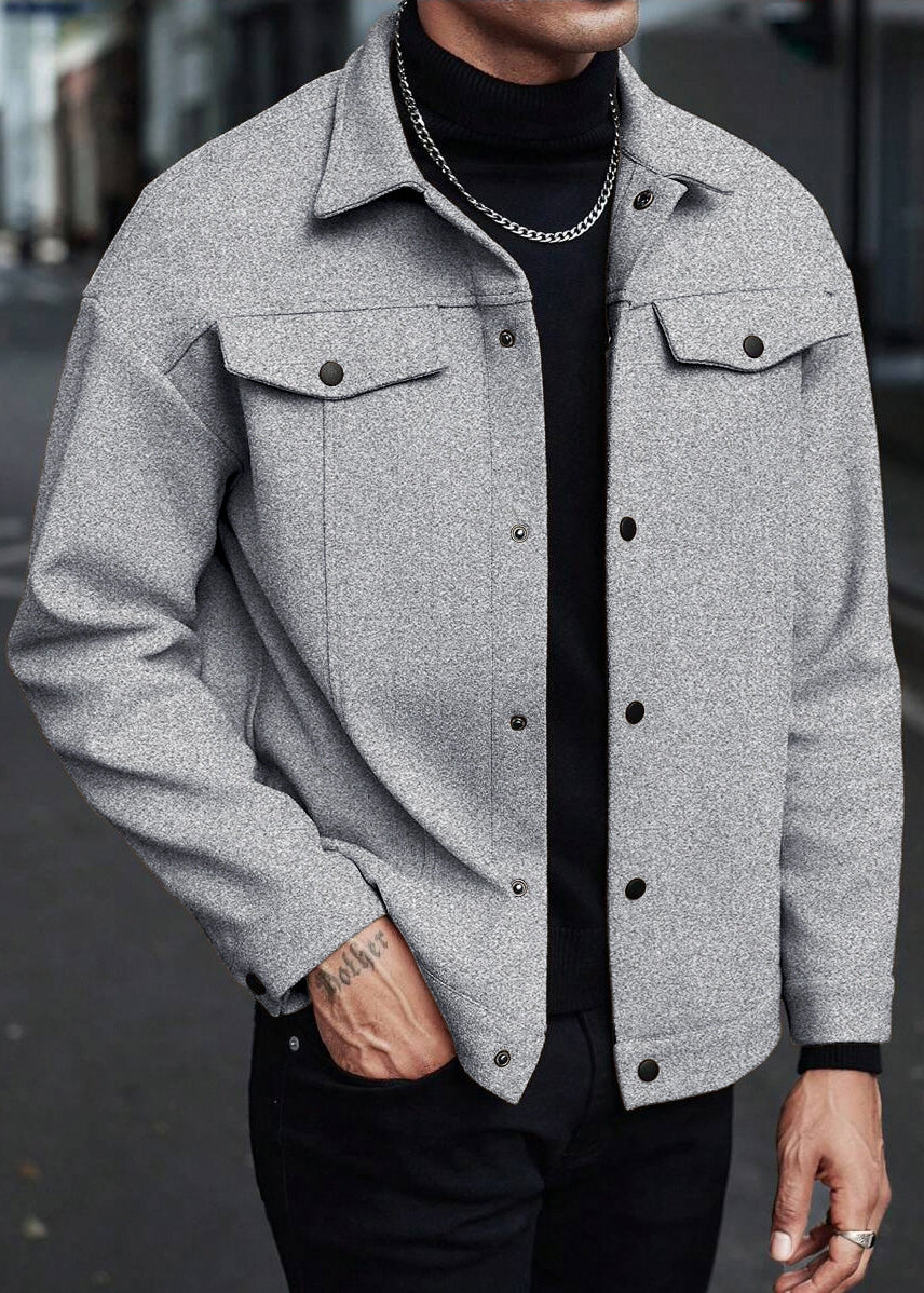 Mens Wool-Blend Collar Jacket – Fall/Winter Casual Business Sport Outerwear