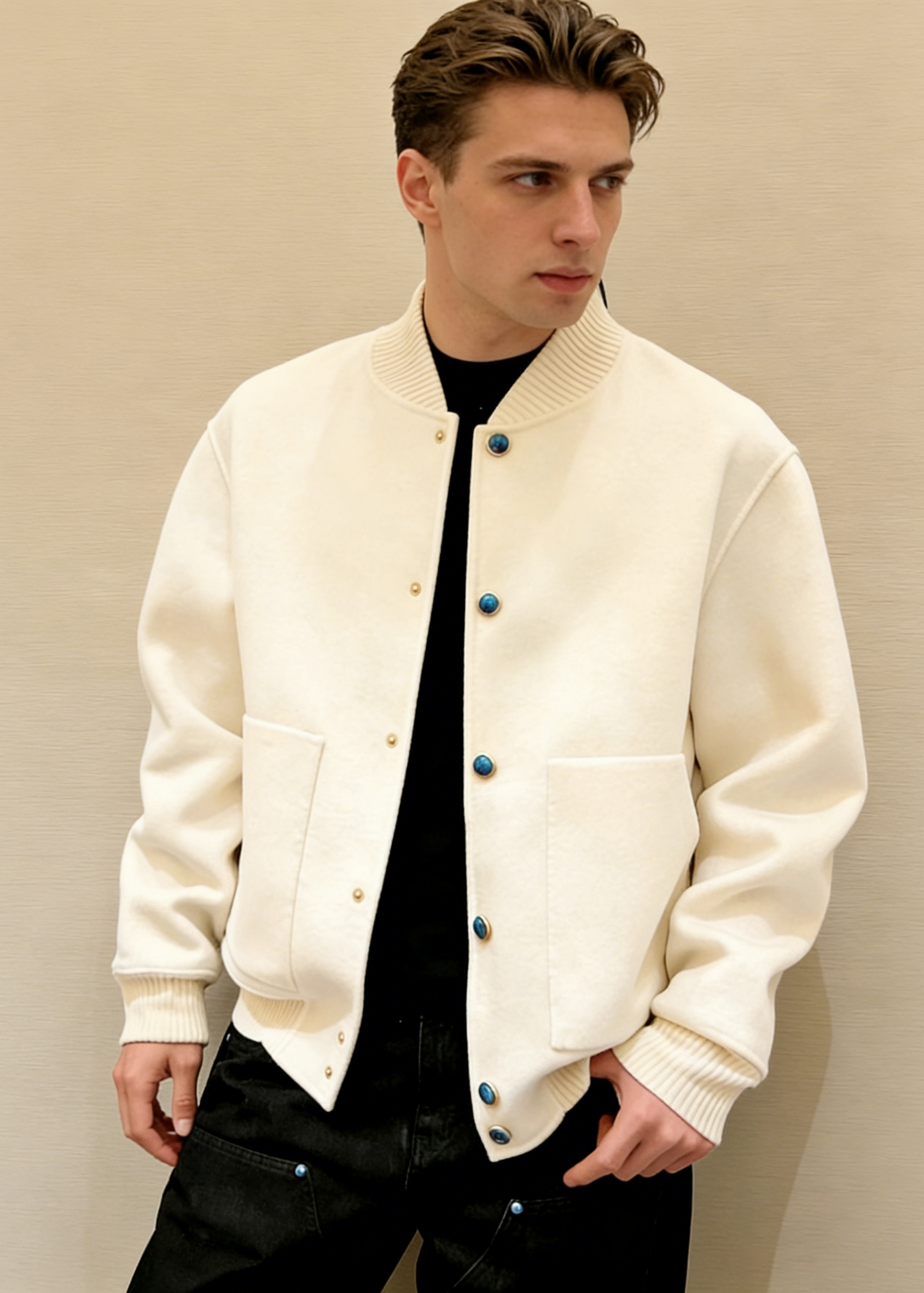 Men's Minimalist Casual Bomber Jacket – Solid Color Relaxed Fit Button Jacket