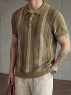 Men's Premium Vintage Striped Knit Polo Shirt