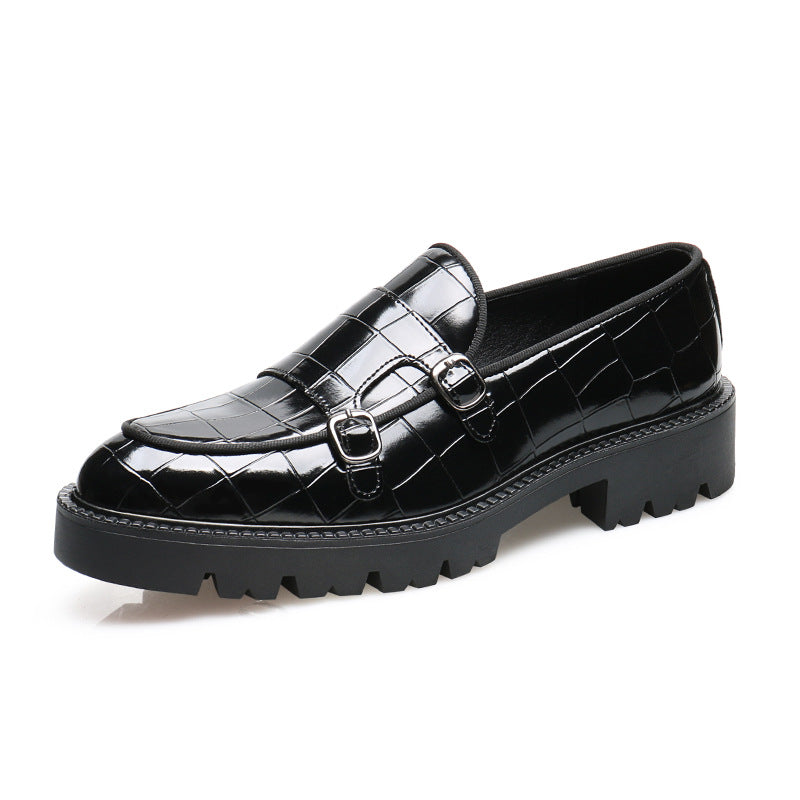 Men’s Double Buckle Chunky Sole Loafers – Retro Slip-On Dress Shoes