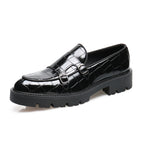 Men’s Double Buckle Chunky Sole Loafers – Retro Slip-On Dress Shoes