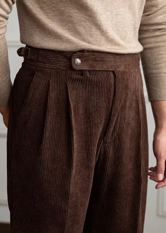 Men’s Vintage Corduroy Naples High-Waist Trousers – Retro Business Casual Pants