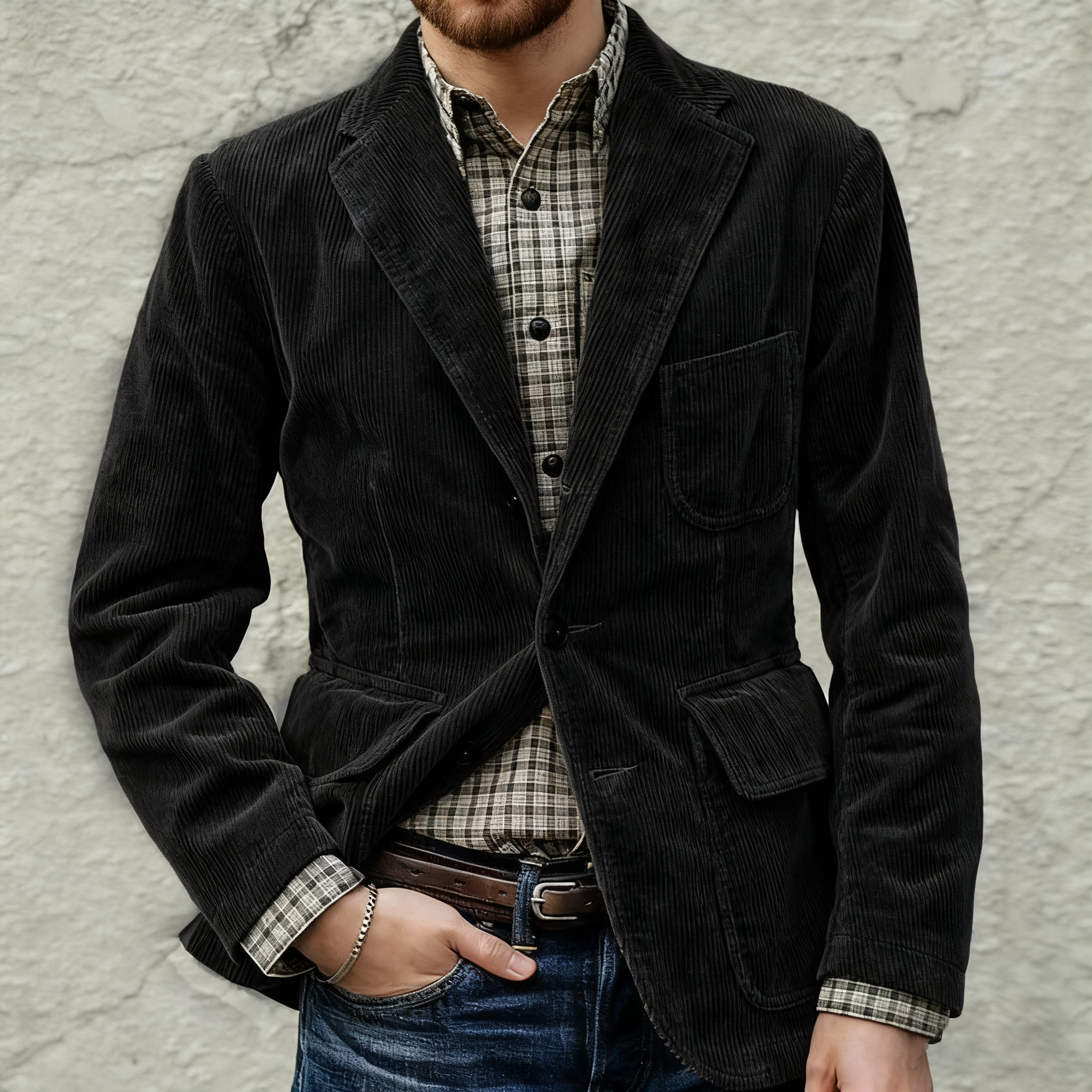 Corduroy Lapel Casual Jacket / Vest