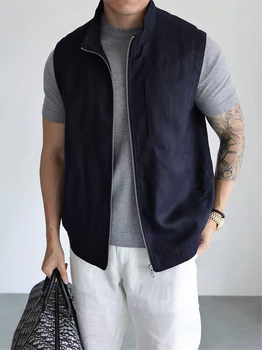 Men's Stand-Collar Textured Smart-Casual Business Vest