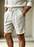 Men's Old Money Linen Blend Shorts - Relaxed Fit Pleated Casual Summer Shorts