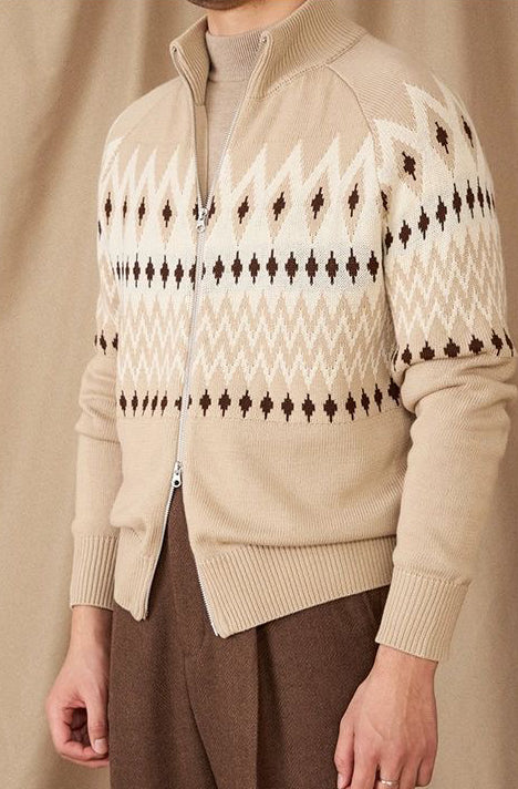 Fair Isle Knit Zip Cardigan