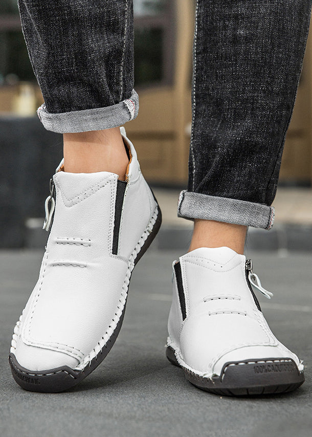 Men‘s Slip-On Leather Martin Boots – Round Toe, Casual, Breathable & Durable